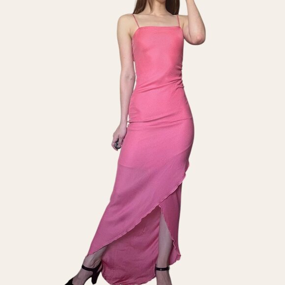 Y2k/90s vintage Finesse USA shimmery pink cami asymmetric prom semi-formal dress - Picture 3 of 8